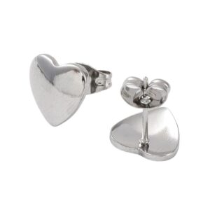 Polished Stainless Steel Heart Stud Earrings