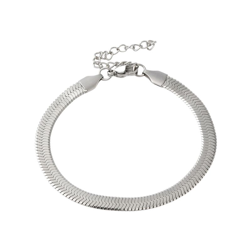 Sleek Stainless Steel Herringbone Snake Bracelet