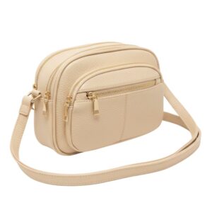 Compact Vegan Leather Multi-Compartment Crossbody Bag - Cream