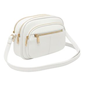 Compact Vegan Leather Multi-Compartment Crossbody Bag - White