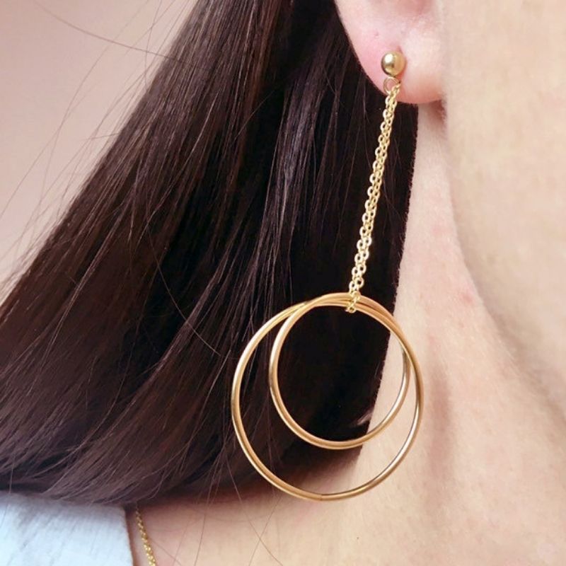 Dangle earring with double ring pendants - Image 3