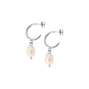 Half hoop earrings with freshwater pearl charm