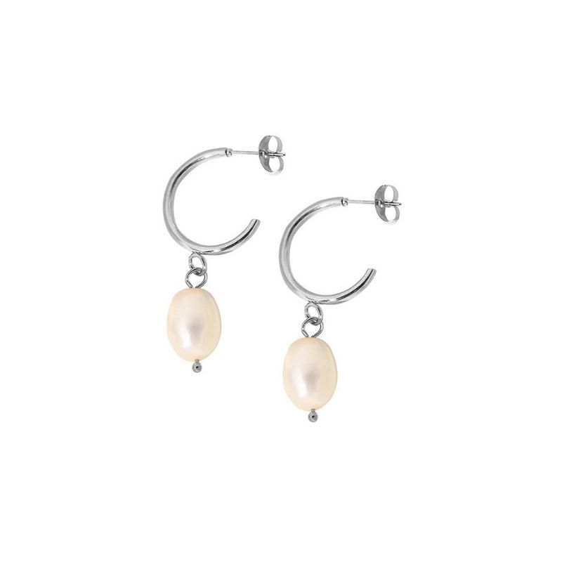 Half hoop earrings with freshwater pearl charm