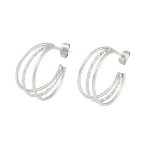 Polished hammered triple hoop earrings.