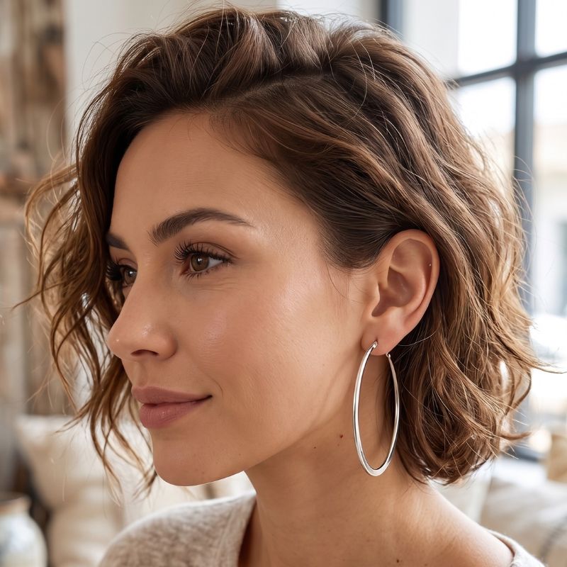 Elegant Elongated Stainless Steel Hoop Earrings - Image 2