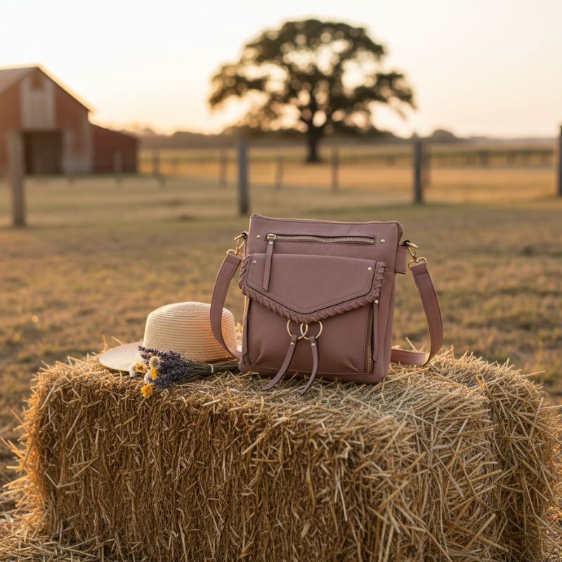Dusty Rose Trailblazer Faux Suede Crossbody Bag - Image 3