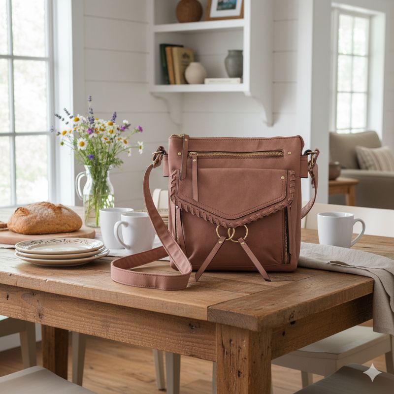 Dusty Rose Trailblazer Faux Suede Crossbody Bag - Image 4
