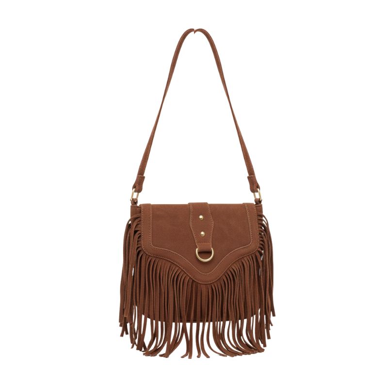 Faux Suede Tassel Satchel Bag