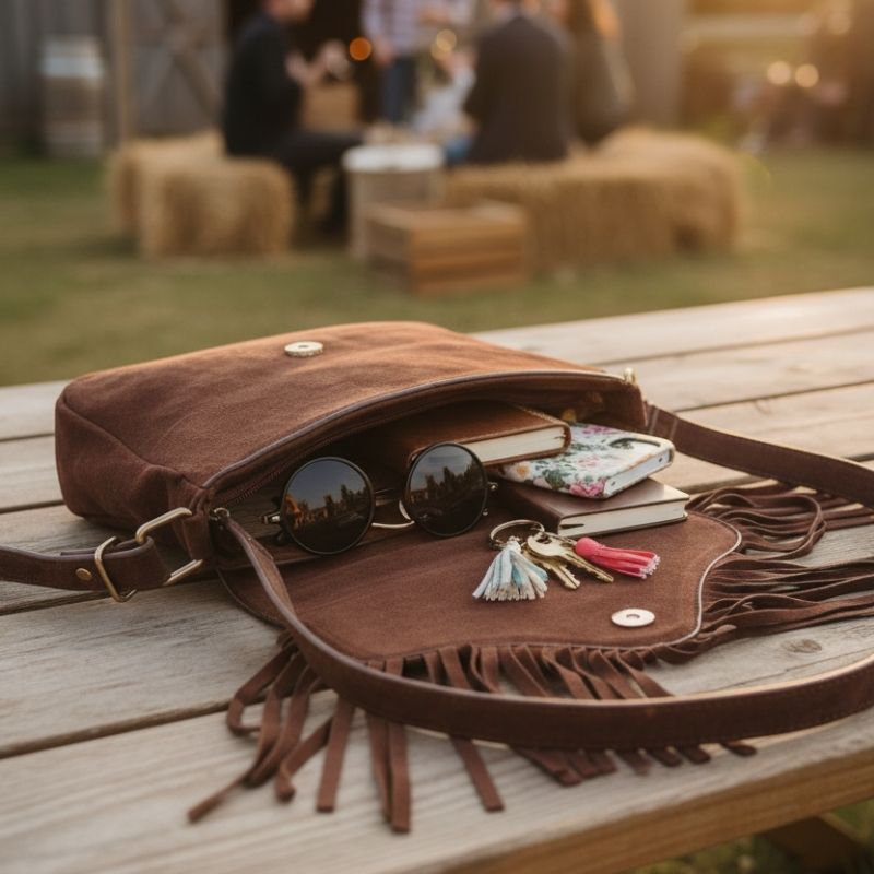 Faux Suede Tassel Satchel Bag - Image 3