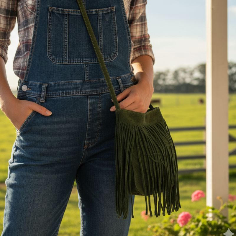 Fringe Green Faux Suede Crossbody - Image 3