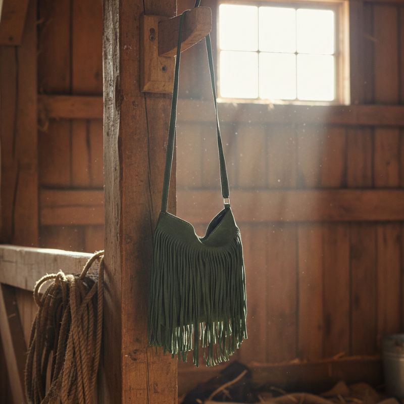 Fringe Green Faux Suede Crossbody - Image 2