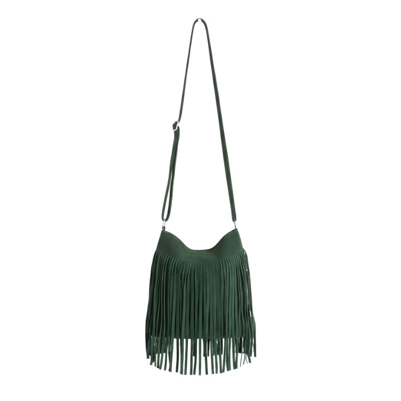 Fringe Green Faux Suede Crossbody