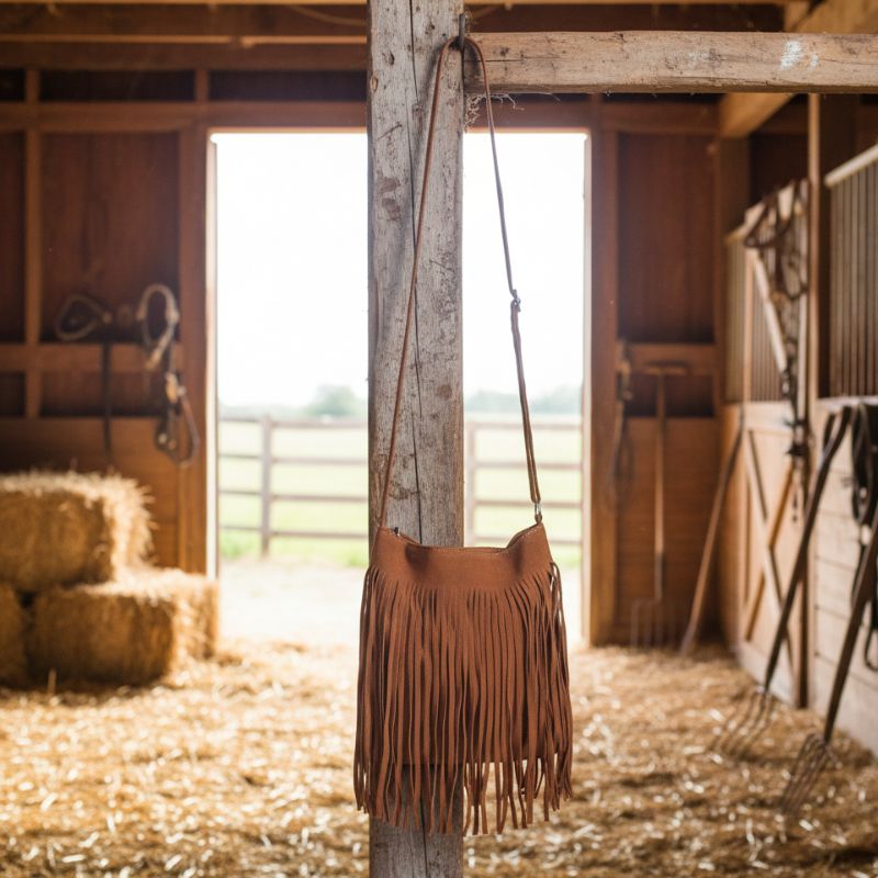 Fringe Brown Faux Suede Crossbody - Image 3