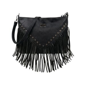 Boho-Chic Black Cognac Fringe Bag