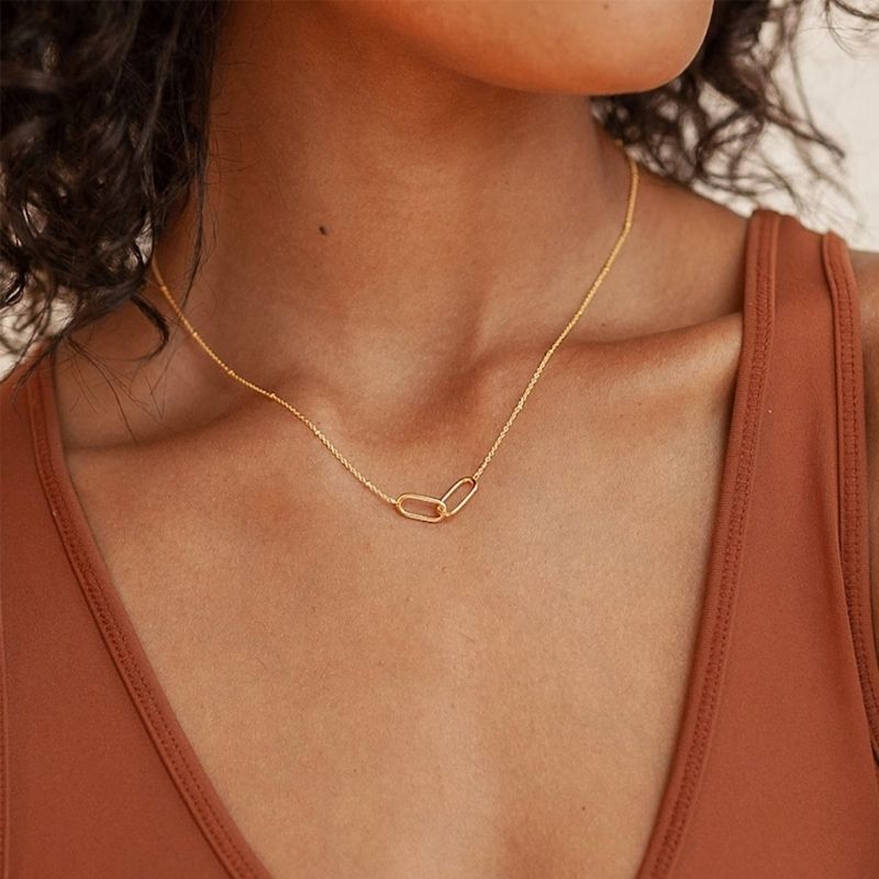 Cable necklace with ball charms and paper clip pendant - Image 2