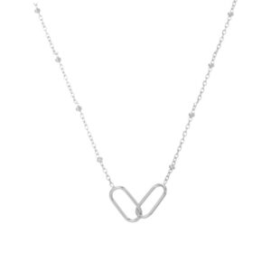 Cable necklace with ball charms and paper clip pendant