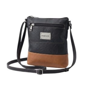Casual Black & Tan Vegan Leather Essentials Crossbody