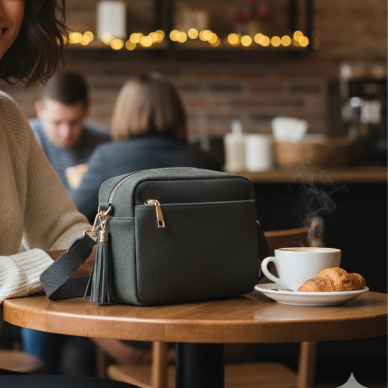 Faux suede black crossbody sling bag - Image 4